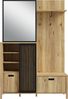 Forte JYTANA Garderobe 130, skandinavische Garderobe mit Spiegel, Kleiderstange und Aufbewahrung, Holzwerkstoff, Mauvella Eiche Holzdekor / Schwarz, 132 cm breit x 200,3 cm hoch x 40,2 cm tief Bild 2