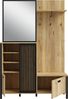 Forte JYTANA Garderobe 130, skandinavische Garderobe mit Spiegel, Kleiderstange und Aufbewahrung, Holzwerkstoff, Mauvella Eiche Holzdekor / Schwarz, 132 cm breit x 200,3 cm hoch x 40,2 cm tief Bild 4