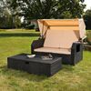 Strandkorb Schwarz Sonnendach Sonnenliege Sonnenbett Polyrattan Lounge Garten Bild 5