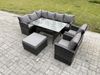 Fimous 9 Sitzer Outdoor Rattan Gartenmöbel-Set mit Rechteckiger Esstisch Großer Fußhocker 2 Sesseln Dunkelgrau gemischt Bild 2