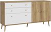Forte HARLLSON Sideboard 160, EasyKlix by FORTE, Kommode mit 2 Schubladen und 3 Türen, Skandinavischer Stil, Holzwerkstoff, Mauvella Eiche Holzdekor/ Weiß, 160 cm breit x 86 cm hoch x 41 cm tief Bild 3