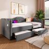 Daybed Vintage mit USB-C Laden & Schubladen - Graues Leinen Tagesbett 90x190 cm, Schlafsofa Gästebett mit Ladestation Bild 5