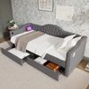 Daybed Vintage mit USB-C Laden & Schubladen - Graues Leinen Tagesbett 90x190 cm, Schlafsofa Gästebett mit Ladestation Bild 3