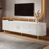 BlingBin TV-Schrank TV-Schrank mit Aluminiumgriffe & Eisenfüße, Lowboard - 180 x 40 x 53 cm (1er Set, 1-St, Gewichtskapazität: 50kg,Dreidimensionale Wellenstruktur,Kabeldurchlass) Fernsehschrank aus MDF-Korpus für Wohnzimmer, Weiß Bild 4
