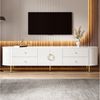 BlingBin TV-Schrank TV-Schrank mit Aluminiumgriffe & Eisenfüße, Lowboard - 180 x 40 x 53 cm (1er Set, 1-St, Gewichtskapazität: 50kg,Dreidimensionale Wellenstruktur,Kabeldurchlass) Fernsehschrank aus MDF-Korpus für Wohnzimmer, Weiß Bild 3