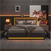 PXloue Polsterbett LED Doppelbett 140x200 cm (Inklusive USB-Typ-C-Ladeanschluss), Stauraumbett,mit Bettrahmen und 4 Schubladen,160x200cm,Leinen Bild 3