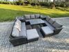 Fimous Polyrattan Gartenmöbel Set 11-Sitzer Polyrattan Garten Sofa im Freien Set mit 2 Beistelltischen Rechteckiger Esstisch 2 hohen Hockern Dunkelgrau Gemischt Bild 2