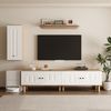 3-tlg ,Highboard, Schränke, Wandboard,40×35×100 cm,170×40×50 cm,120×25×15 cm,Weiß und Holz,modernes Design, viel Stauraum Bild 2