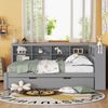 Massivholz Doppelbett 140×200 mit Ausziehbett 90×190, USB-Ladestation & Stauraum, multifunktionales Schlafsofa,Grau Bild 3