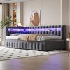 Merax Daybett mit LED-Beleuchtung und Ladeanschluss (Tagesbett Schlafsofa Sofabett Kinderbett, 1 tlg), Polsterbett 90x200cm mit Ausziehbett 90x190cm & Ablagefach, Samtbezug Bild 2