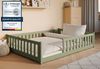 Kids Collective Kinderbett Bodenbett Bett mit Rausfallschutz & Lattenrost Montessori Bett Kinder (weitere Größen 80x160, 80x180, 90x190, 90x200, 120x200 cm), Jugendbett Einzelbett optional mit Matratze Olivgrün Kiefer 140x200 cm Bild 2