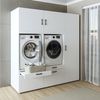 Roomart Waschmaschinenschrank Doppelschrank – SERIE 2 – 194 cm breit, Überbauschrank für Waschküche & Hauswirtschaftsraum – 205 cm hoch – mit Ausziehbrett & Schubladen – • Weiß Bild 2