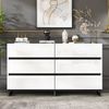 Merax 140cm Sideboard, Wohnzimmerschrank mit 6 Schubladen, Hochglanz-Kommode, Schrank mit 3 Metallbeinen, Weiß+Schwarz Bild 3