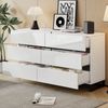 Merax 140cm Sideboard, Wohnzimmerschrank mit 6 Schubladen, Hochglanz-Kommode, Schrank mit 3 Metallbeinen, Weiß+Schwarz Bild 2