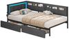 KIMENICH Polsterbett Schlafsofa mit LED-Beleuchtung, 6 Stoffbeutel & Ladestation (Ohne Matratze), Jugendbett mit 2 Schubladen, Grau – 90x200 cm Bild 3