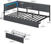 KIMENICH Polsterbett Schlafsofa mit LED-Beleuchtung, 6 Stoffbeutel & Ladestation (Ohne Matratze), Jugendbett mit 2 Schubladen, Grau – 90x200 cm Bild 2