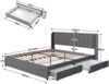 Merax Stauraumbett Polsterbett 160x200 Doppelbett aus Samt mit Gepolstertes Kopfteil & 2 Schubladen & Lattenrost Grau Bild 2