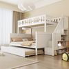 Merax Etagenbett Kinderbett 90*200/140*200cm, aus Massivholz mit Sicherheitstreppe, Rollbett und Lattenrost, Weiß Bild 3
