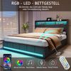 Furnishings Home Polsterbett LED Doppelbett Stauraumbett mit Kopfteil und 4 Schubladen (Leinenmaterial Polsterbett mit RGB Beleuchtung), mit Lattenrost und Ladefunktion, mit Komforthöhe, Leises Design Bett Bild 4