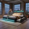 Furnishings Home Polsterbett LED Doppelbett Stauraumbett mit Kopfteil und 4 Schubladen (Leinenmaterial Polsterbett mit RGB Beleuchtung), mit Lattenrost und Ladefunktion, mit Komforthöhe, Leises Design Bett Bild 2