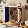 Schuhschrank 76 x 37 x 98,5 cm in Blau und Natur – geometrische Türen, Stauraum auf mehreren Ebenen Bild 3