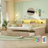 Massivholzbett mit Gästebett, 140x200 cm, Doppelbett mit LED-Beleuchtung, Mehrfachsteckdose und Lattenrost, Jugendbett Bild 3