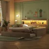 Massivholzbett mit Gästebett, 140x200 cm, Doppelbett mit LED-Beleuchtung, Mehrfachsteckdose und Lattenrost, Jugendbett Bild 2