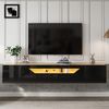 Sideboard 180x37x36 cm, wandmontiert, Hochglanzfront mit LED, Schwarz-Naturholz Bild 2