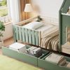 Hausbett 90×200 cm mit vierseitigem Rausfallschutz und 2 Schubladen, Grün/Natur, ohne Matratze Bild 4