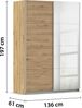 rauch Kleiderschrank, Schwebetürenschrank SUBITO, 2-türig, 1 Spiegeltüre, Eiche Artisan, 136 x 197 x 61 cm Bild 4