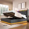 Polsterbett 140x190 cm mit Bettkasten, LED, USB-C, Leinen in Grau, Lattenrost inklusive, ohne Matratze Bild 3