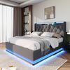 Polsterbett 140x190 cm mit Bettkasten, LED, USB-C, Leinen in Grau, Lattenrost inklusive, ohne Matratze Bild 4
