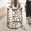 Beistelltisch Echter Marmor Weiß 46 x 46 x 55 cm Anstelltisch Metall Gold, Kleiner Sofatisch Rund, Wohnzimmertisch Couch Modern, Couchtisch Hoch Bild 2