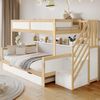 Bett 90x200 & 120x200 cm mit Rollbett 90x190 cm, Stauraumtreppe und Kleiderschrank – Weiß/Natur Bild 2
