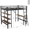 Metall Hochbett 90x200cm Schwarz mit integriertem Schreibtisch & 3 großen Ablagefächern, stabiles Eisenbett mit Leiter & Sicherheitsgeländer, ohne Matratze Bild 5