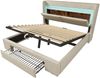 Polsterbett, Leinen mit LED, Stauraum & USB-Anschluss, 140x200 cm, Beige, ohne Matratze Bild 5