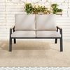 MODFU Gartenlounge-Set 2-Sitzer für 2 Personen, Industrie-Stil, (Holz-Kunststoff-Armlehnen, Ideal für Terrasse & Balkon, pflegeleicht, 1-tlg), 2-Sitzer Gartensofa in Graubeige mit Stahlgestell Bild 2