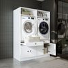Roomart Waschturm Doppelschrank mit Ausziehplatte – SERIE 1 - 134 cm breit, Waschmaschinenschrank für Waschküche & Hauswirtschaftsraum • Weiß Bild 2