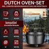 Dutch Oven Set 7 L mit Füßen – Eingebrannter Feuertopf aus Gusseisen mit 2in1 Deckelheber Bürste & Rezeptbuch Bild 2