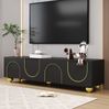 TV-Schrank 170 x 38 x 44 cm mit 4 Türen und Einlegeböden – Lowboard in Schwarz mit goldfarbenen Details Bild 2