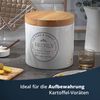 KHG Kartoffeltopf Keramik Steingut Weiß Holzdeckel Bambus, Kartoffel Aufbewahrung, Kapazität 10 Liter, Kartoffelbehälter rund, atmungsaktive Luftlöchern & Beschriftung, spülmaschinengeeignet Bild 2