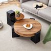 Couchtisch-Set rund, 61x61 x H 30 cm und 44x44 x H 44 cm, 2 Ebenen, Glasplatte & MDF in Holzoptik Bild 4