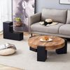 Couchtisch-Set rund, 61x61 x H 30 cm und 44x44 x H 44 cm, 2 Ebenen, Glasplatte & MDF in Holzoptik Bild 3
