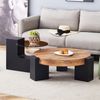 Couchtisch-Set rund, 61x61 x H 30 cm und 44x44 x H 44 cm, 2 Ebenen, Glasplatte & MDF in Holzoptik Bild 2