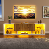 TV-Schrank 160x40x42cm Weiß/Naturholz mit LED-Beleuchtung, 2 Schubladen & Glasablage – Fernsehmöbel Bild 5