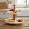 Bambus Etagere mit 2 Keramiktellern - Servierständer für Kuchen, Muffins & Snacks Bild 3