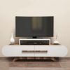 Dmora Fernsehschrank Nesat, Ständer für Wohnzimmerfernseher, Niedriges Wohnzimmer-Sideboard, TV-Ständerbasis, 145x37 h50 cm, Walnuss und Creme Bild 2