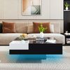 LVHOM Couchtisch Hochglanz mit LED, Beistelltisch Scandi mit herausnehmbaren Holzbox, Wohnzimmertisch Indutrial Kaffeetisch, 72x72x30cm, Schwarz Bild 2