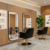 BarberPub Wandspiegel mit Beleuchtung, Ganzkörperspiegel mit Aluminiumrahmen, Großer Spiegel mit Ablage, Touch-Schalter, 3 Lichtfarben Dimmbar, für Friseursalon, J6298 (Schwarz-Braun) Bild 2
