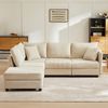 Modulares Ecksofa 220x194x85 cm, 5-Sitzer in Beige mit bewegbarem Fußhocker aus Baumwoll-Leinen Bild 5